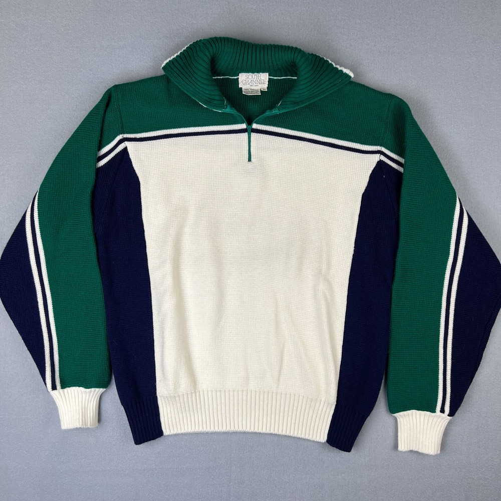 VTG Sweater Fits Large 1/4 Zip 1980s Colorblock High Neck‎ Tennis Country Club